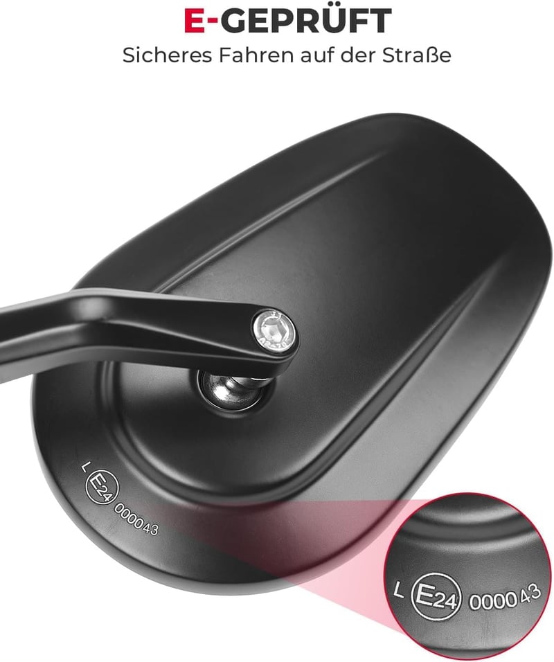KEMIMOTO Univerzális Visszapillantó Tükör Motorkerékpárhoz, 2db E-Jóváhagyott, 360° Forgatható, 7/8" (22mm) Kormányvég Tükör Robogókhoz Komp