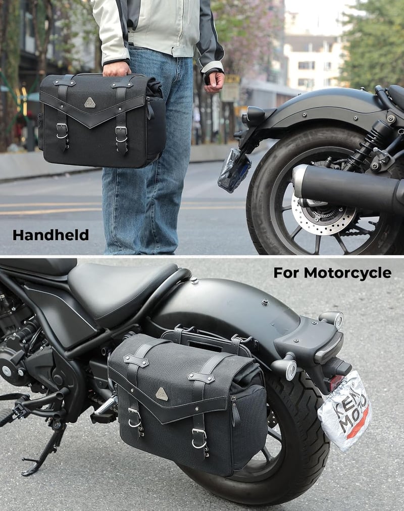 KEMIMOTO Vízálló Motoros Oldaltáska 15L - Olajviaszos Vászon Bőr Nyeregtáska Softail Dyna Sportster Cruiser Motorokhoz, Univerzális, Fekete
