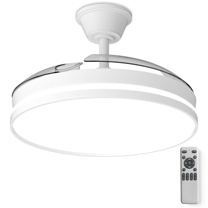 Stropný ventilátor Kemoribe so svetlom a diaľkovým ovládaním 106 cm, LED, stmievateľný, 6 rýchlostí, tichý DC motor, biely