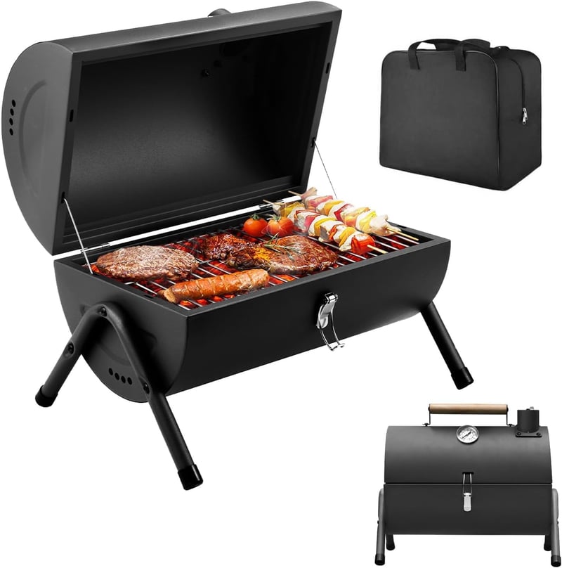 Kendane hordozható széngrillezőgép összecsukható kemping grillsütő fekete