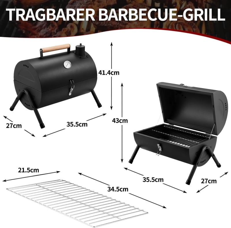Kendane hordozható széngrillezőgép összecsukható kemping grillsütő fekete
