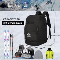 KEOFID Sícipő Táska 50L - Síbakancs és Snowboard Hátizsák Férfiaknak és Nőknek, Fekete Utazó Sporttáska 3 Rekesszel 5