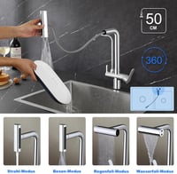 KEOKBON 3 az 1-ben konyhai csaptelep 360° forgatható, 4 módú zuhanyfejjel, kihúzható mixer csap, króm 2