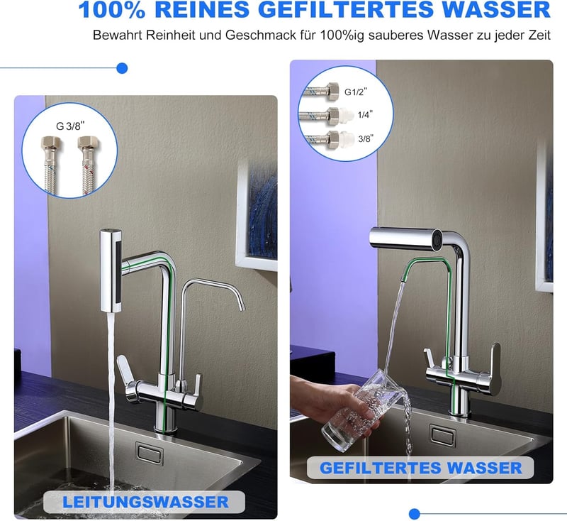 KEOKBON 3 az 1-ben konyhai csaptelep 360° forgatható, 4 módú zuhanyfejjel, kihúzható mixer csap, króm