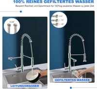 KEOKBON 3 az 1-ben Konyhai Csaptelep Ivóvíz Funkcióval - 360° Forgatható Mosogató Csap Kihúzható Zuhanyfejjel, Króm 5