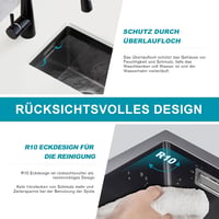 KEOKBON 30x40 cm rozsdamentes mosogató antracit fekete 1 medencés beépíthető 8
