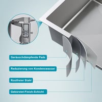 KEOKBON 60x50 cm rozsdamentes acél beépíthető konyhai mosogató túlfolyással és szifonnal 6