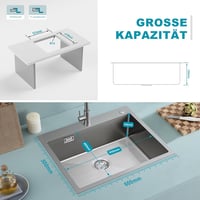 KEOKBON 60x50 cm rozsdamentes acél beépíthető konyhai mosogató túlfolyással és szifonnal 8