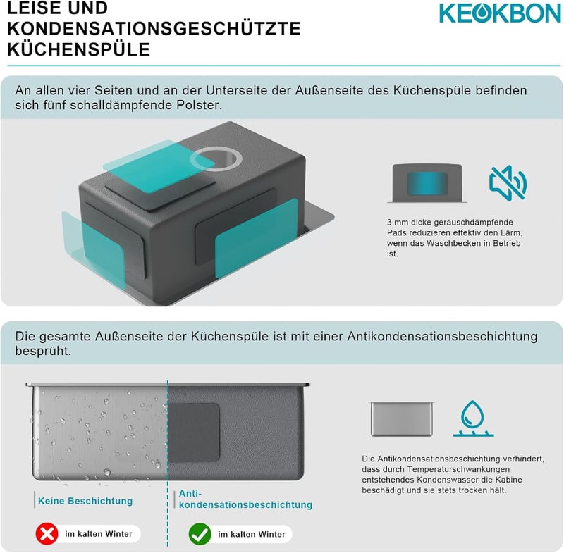 KEOKBON Konyhai Mosogató 28x50x19cm Ezüst Nano Bevonattal