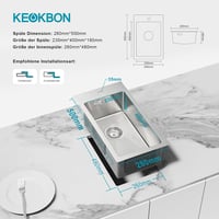 KEOKBON Konyhai Mosogató 28x50x19cm Ezüst Nano Bevonattal 3