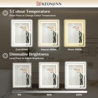 Keonjinn LED-es Fürdőszobai Tükör 100x90 cm Páramentesítő Funkcióval Megvilágított Falitükör 5