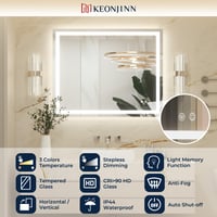 Keonjinn LED-es Fürdőszobai Tükör 100x90 cm Páramentesítő Funkcióval Megvilágított Falitükör 3