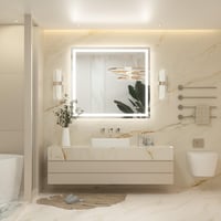 Keonjinn LED-es Fürdőszobai Tükör 100x90 cm Páramentesítő Funkcióval Megvilágított Falitükör 9