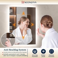 Oglindă de baie cu iluminare LED Keonjinn 100x80 cm, funcție anti-aburire, întrerupător tactil, funcție de memorie, 3 nuanțe de lumină, reglabilă (dimmable), fără ramă 2