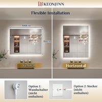 Oglindă de baie cu iluminare LED Keonjinn 100x80 cm, funcție anti-aburire, întrerupător tactil, funcție de memorie, 3 nuanțe de lumină, reglabilă (dimmable), fără ramă 8