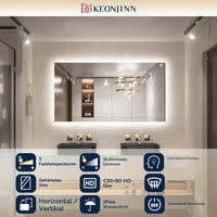 Oglindă de baie cu iluminare LED Keonjinn 100x80 cm, funcție anti-aburire, întrerupător tactil, funcție de memorie, 3 nuanțe de lumină, reglabilă (dimmable), fără ramă 6