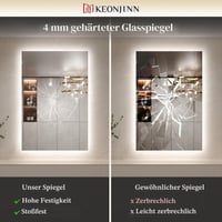 Oglindă de baie cu iluminare LED Keonjinn 100x80 cm, funcție anti-aburire, întrerupător tactil, funcție de memorie, 3 nuanțe de lumină, reglabilă (dimmable), fără ramă 5