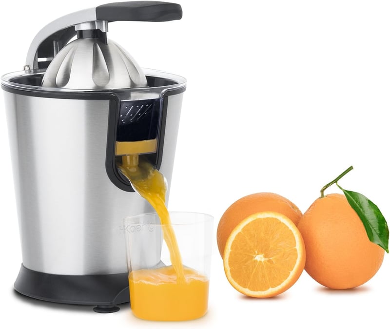 H.Koenig AGR80 Professzionális Elektromos Citrusfacsaró 160W, Rozsdamentes Acél, Csepegtető Védelem, BPA Mentes