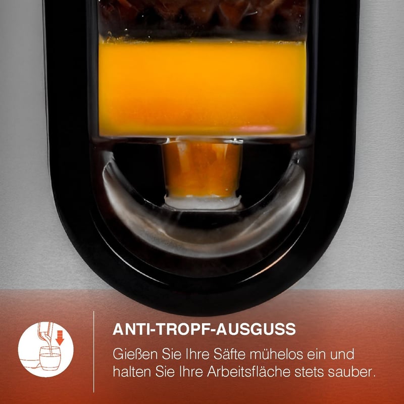 H.Koenig AGR80 Professzionális Elektromos Citrusfacsaró 160W, Rozsdamentes Acél, Csepegtető Védelem, BPA Mentes