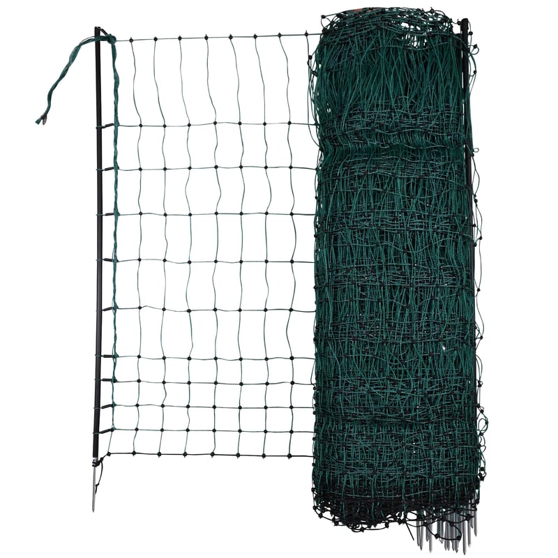 Kerbl Hobbyfarming PoultryNet hydinová sieť, výška 106 cm, dĺžka 50 m, zelená, 15 kolíkov, bez prúdu, s dvojitým hrotom, pre sliepky, husi, morky