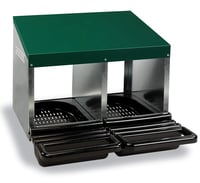 Cuib de ouat pentru găini Kerbl Hobbyfarming cu 2 compartimente, verde închis, 53x52x43,5 cm, din metal galvanizat, cu ușă detașabilă 2
