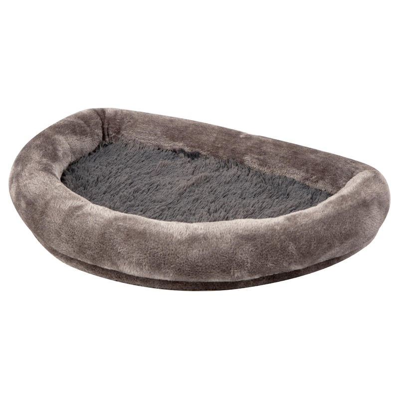 Pătuț pentru pisici cu fereastră Kerbl Pet, gri, 55x35x10 cm, din lemn și pluș, cu husă detașabilă, lavabilă la mașina de spălat la 30°C