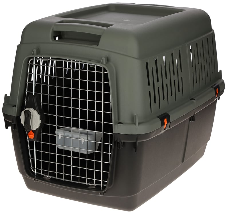 Prepravný box pre psov Kerbl Pet Eco, sivý-zelený, 70x50x51,5 cm, plastový, 8-25 kg, s kovovými dvierkami, vhodný do lietadiel