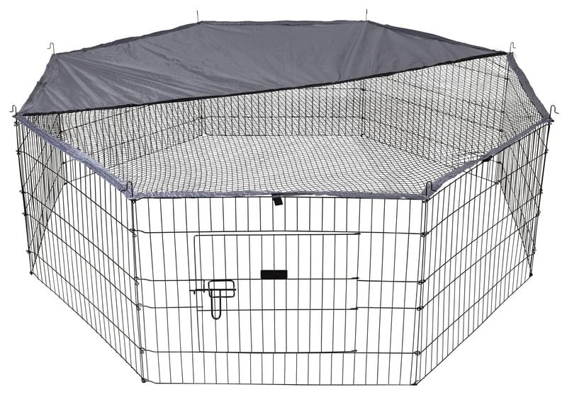 Țarc exterior pentru animale mici Kerbl Pet Milo cu capac, din grilaj metalic vopsit electrostatic, pentru iepuri și animale mici, țarc octogonal
