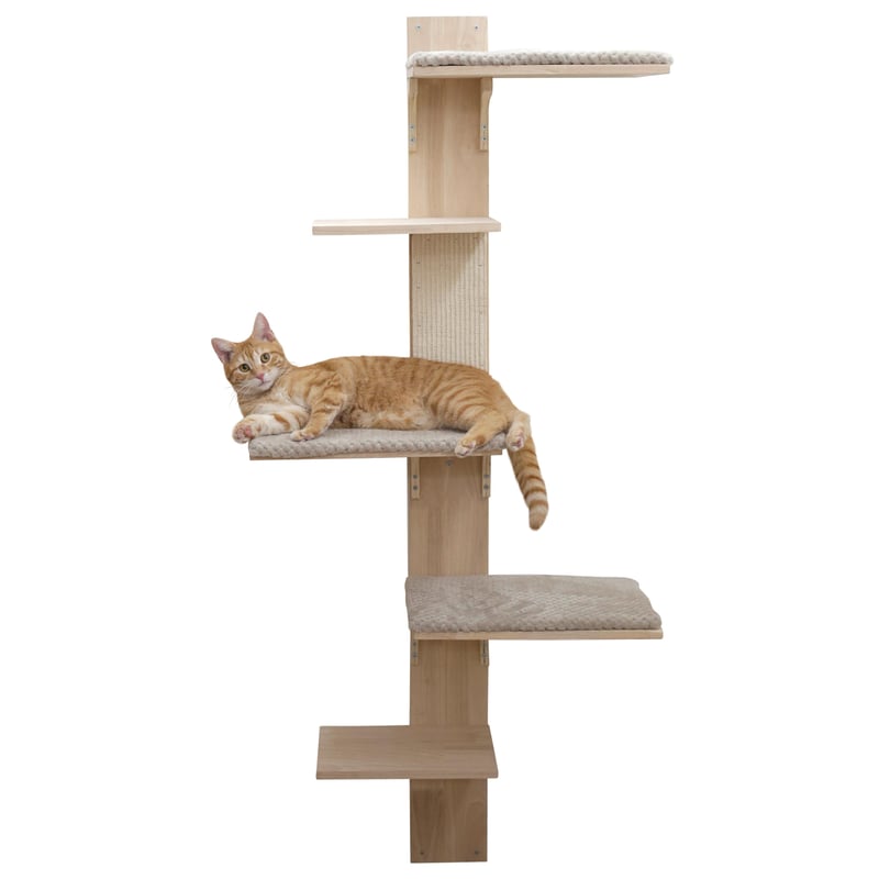 Ansamblu de cățărat pentru pisici montabil pe perete Kerbl Pet Timber – cu platformă de odihnă de 150 cm înălțime