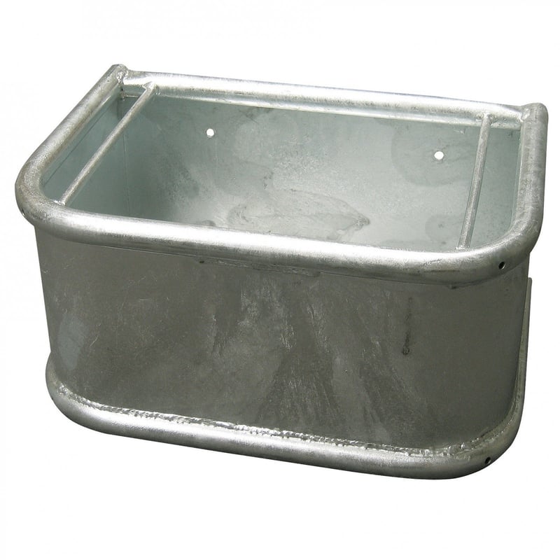 Kerbl pravokutna pojilica s okruglim cijevima i čepom za ispust – 45x34x24 cm, 35 L, vruće pocinčani metal, za konje i goveda
