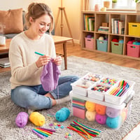 Kerhouze kutija za pohranu od 16L s poklopcem i odvojivom ladicom, višenamjenska plastična kutija za LEGO kockice, alat, ručni rad i vunu 2