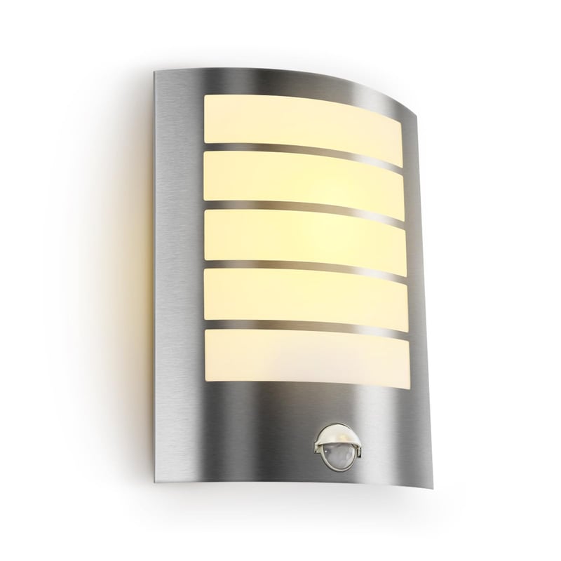 Lampă de exterior cu senzor de mișcare Kerry E27 IP44, aplică din oțel inoxidabil pentru utilizare în exterior