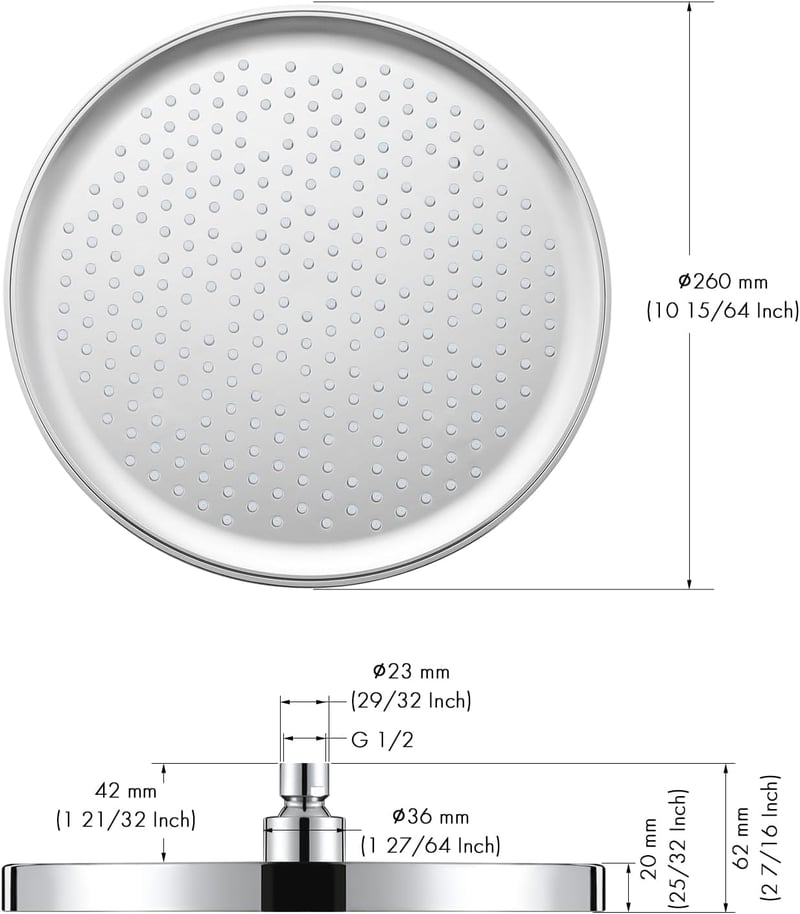 KES 10 Inch Kerek Zuhanyfej Anti-Mészkő Fúvókákkal Polírozott Króm