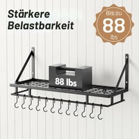 Raft de bucătărie de perete KES 75 cm cu 12 cârlige, negru mat 3