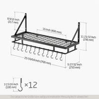 Raft de bucătărie de perete KES 75 cm cu 12 cârlige, negru mat 5