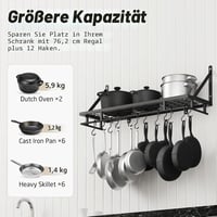 Raft de bucătărie de perete KES 75 cm cu 12 cârlige, negru mat 2