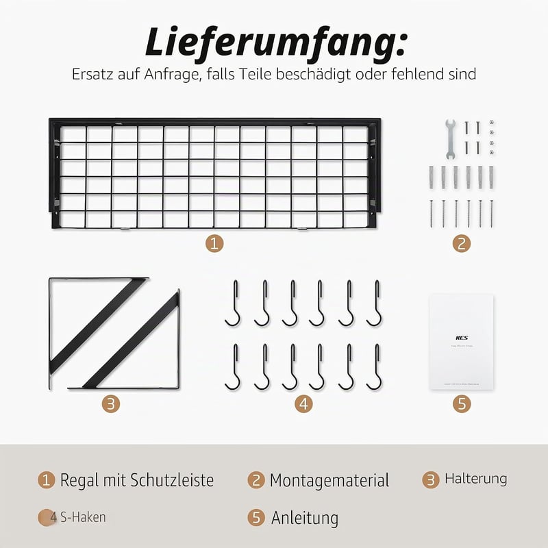 Raft de bucătărie de perete KES 75 cm cu 12 cârlige, negru mat