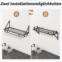 Raft de bucătărie de perete KES 75 cm cu 12 cârlige, negru mat 7