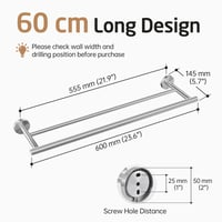 KES A2001S60-2 Suport dublu pentru prosoape 60 cm, bară de prosop pentru baie cu montare pe perete, oțel inoxidabil SUS304, finisaj satinat periat 8