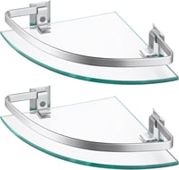 Raft de colț din sticlă KES A4120A-P2 pentru duș și baie, cu bară de fixare din aluminiu și sticlă securizată extra groasă, argintiu, 2 bucăți 1