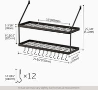KES KUR218S75B fali konyhai polc duplaszintes serpenyőtartó 75 cm matt fekete konyhai eszköztartó kampókkal 6