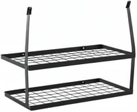 KES KUR218S75B fali konyhai polc duplaszintes serpenyőtartó 75 cm matt fekete konyhai eszköztartó kampókkal 10