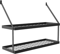 KES KUR218S75B fali konyhai polc duplaszintes serpenyőtartó 75 cm matt fekete konyhai eszköztartó kampókkal 9