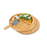 Kesper 58465 set bambusovih tanjura za pizzu, 2 tanjura i 1 rezač za pizzu, FSC® certificirani bambus, nehrđajući čelik, promjer 32 cm, smeđa boja 1