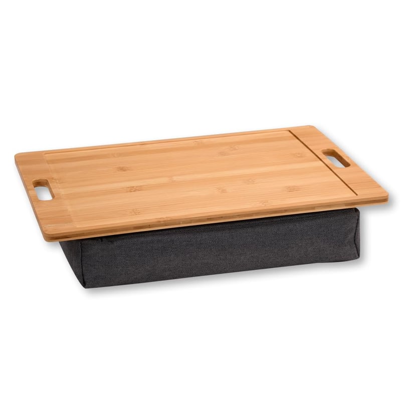 Kesper 77622 Podnos na kolená z bambusu a textilu, 45 x 31 cm, výška: 8 cm, hnedo-sivá farba