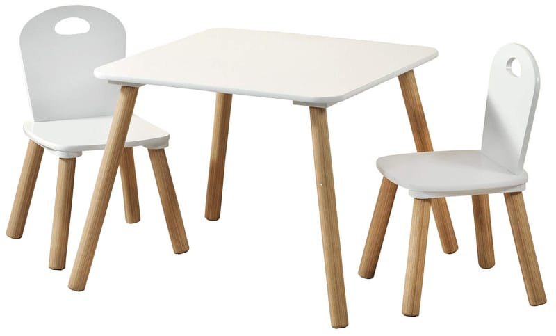 Detský stôl Kesper s 2 stoličkami, biely, MDF, stôl 55x55x45 cm, stolička 27,5x27,5x50,5 cm, detská nábytková súprava