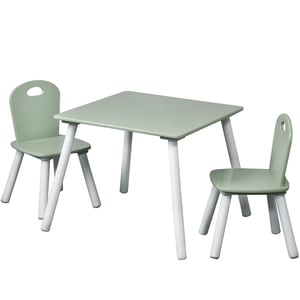 Masă pentru copii Kesper cu 2 scaune, alb/verde salvie, 55x55x45 cm, fibră lemnoasă, set de mobilier pentru copii din 3 piese