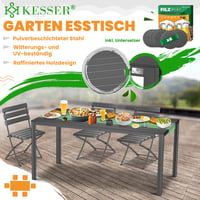 Masă de grădină KESSER 156x78 cm, masă de dining pentru 6 persoane, rezistentă la intemperii și raze UV, oțel vopsit electrostatic, aspect de lemn, cu 6 protecții din fetru, pentru terasă și grădină 3