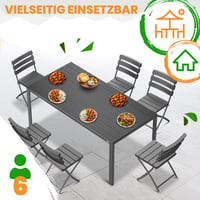 Masă de grădină KESSER 156x78 cm, masă de dining pentru 6 persoane, rezistentă la intemperii și raze UV, oțel vopsit electrostatic, aspect de lemn, cu 6 protecții din fetru, pentru terasă și grădină 6