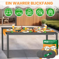 Masă de grădină KESSER 156x78 cm, masă de dining pentru 6 persoane, rezistentă la intemperii și raze UV, oțel vopsit electrostatic, aspect de lemn, cu 6 protecții din fetru, pentru terasă și grădină 5